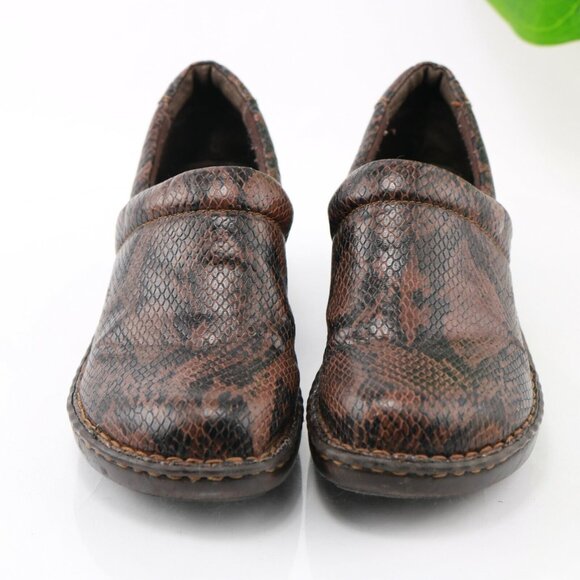 Born Womens Peggy Clog Size 8 Brown Black Leather Snakeskin Wedge Heel Shoe - Picture 3 of 12